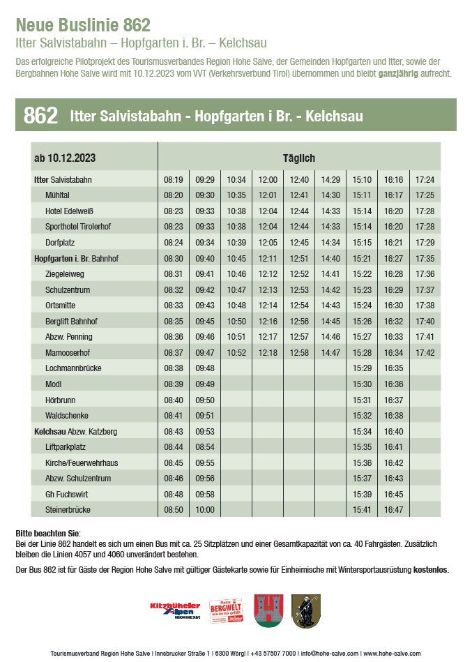 Fahrplan Itter-Hopfgarten-Kelchsau