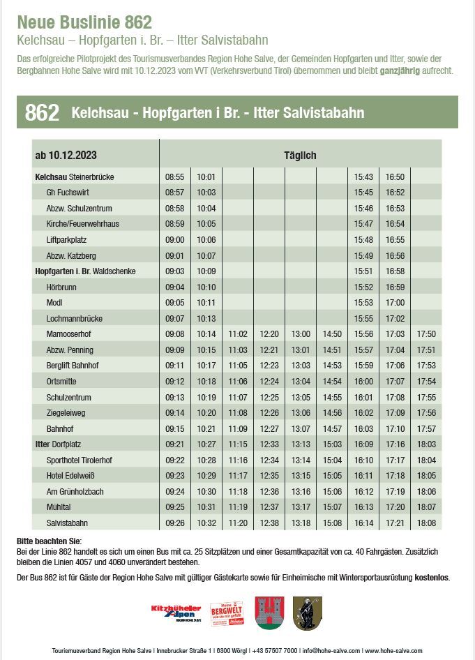Fahrplan Kelchsau-Hopfgarten-Itter